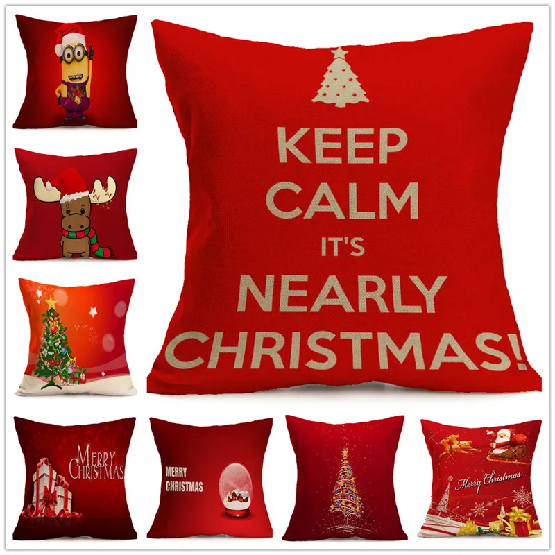 1Pcs Hot Christmas Decorations For Home Reindeer Jute Pillow Cover Case MERRY CHRISTMAS Square Linen Best Christmas present