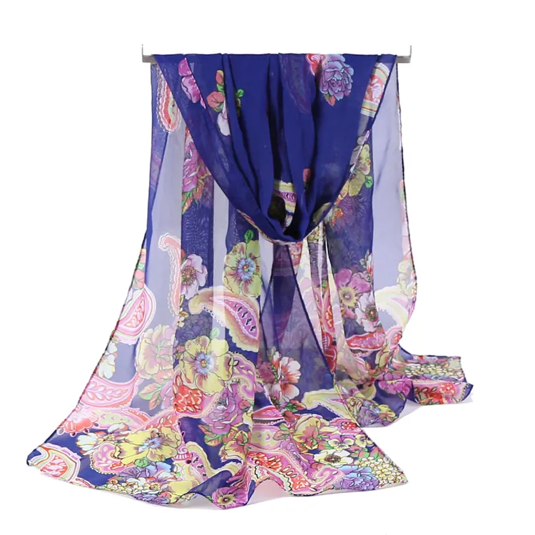 Ny Ankomst Mode Kvinnors Scarf Cashew Nut Blomma Print Chiffon Silk Scarves Tunna Långa Sjalar Höst och Vinter Hijab Wraps Beach Cover