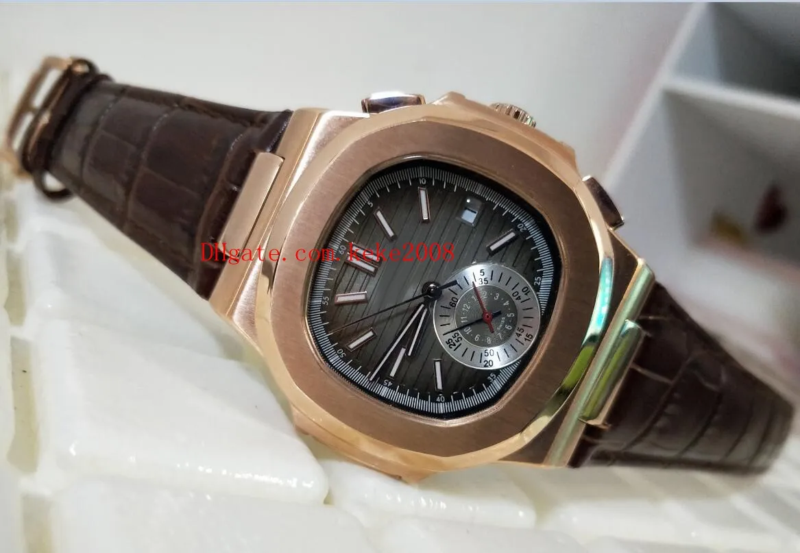 Luxury High Quality Wristwatches 40 5mm Nautilus 5980 1A 5980R-001 18k Rose Gold Leather Transparent Mechanical Automatic Mens Wat335v