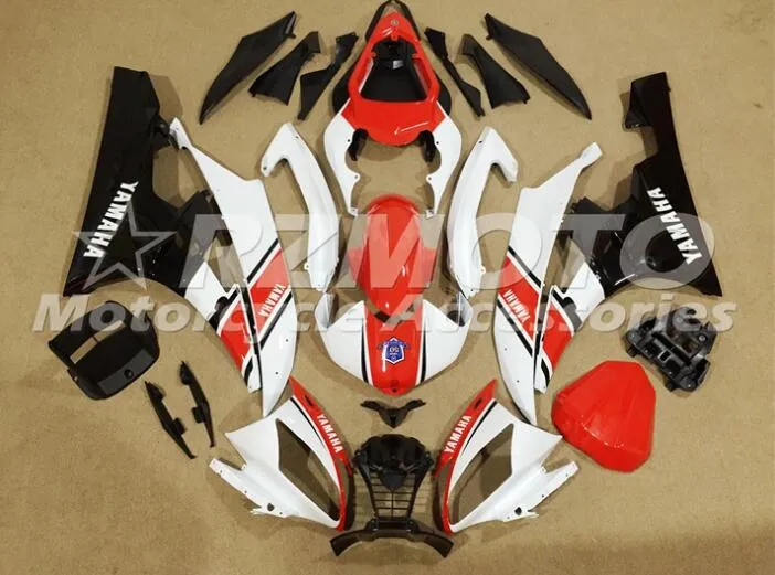 3 Gåva Nya Fairings för Yamaha YZF-R6 YZF600 R6 06 07 2006 2007 ABS Plastisk karosseri Motorcykel Fairing Kit Cowling Cover Red White BV3