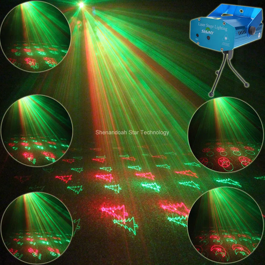 Mini Red Green Laser 20 Julmönster Projektor Club Bar Dance Disco Party Xmas DJ Stage Light Show Y21 + Tripod