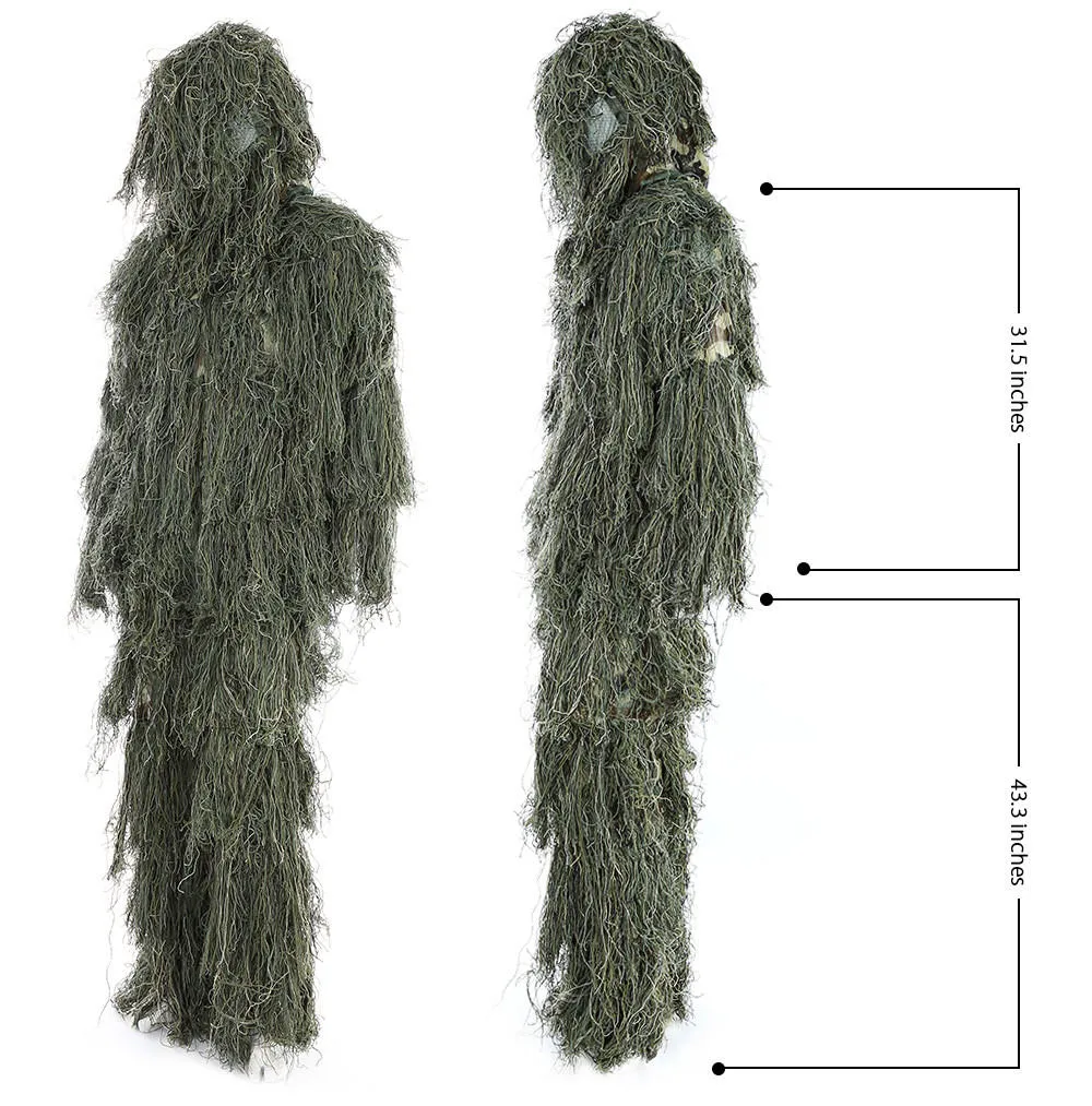 Jakt Ghillie Suit Set 3D Camo Bionic Leaf Camouflage Jungle Woodland Poncho Manteau Slitstarkt Jakt-Poncho PO06