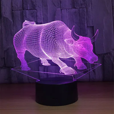 Sığır 3D Illusion Gece Lambası 7 Renk Değişim Dokunmatik Anahtarı Masa Masası Lamba Lambası Yenilik Gece Lambası # R45