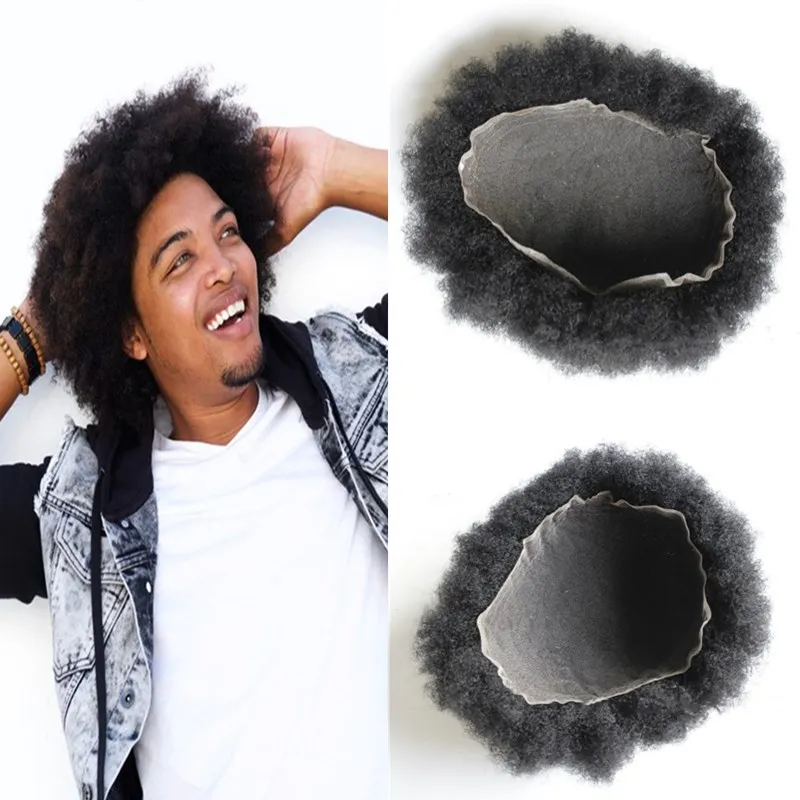 Franse kant Afro Curly Mens Toupee 8x10 Inch Full Lace Curly Toupee voor Afro-Amerikaanse Haarbloem Vervanging Systeem Menselijk Haar
