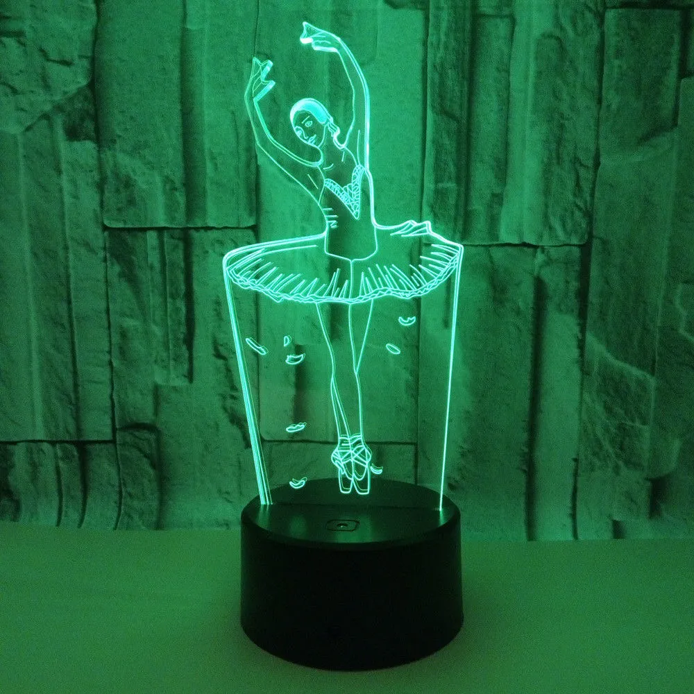 Ballerina 3D Illusion LED Night Light Color Change Touch Switch Table Desk Lamp #T56