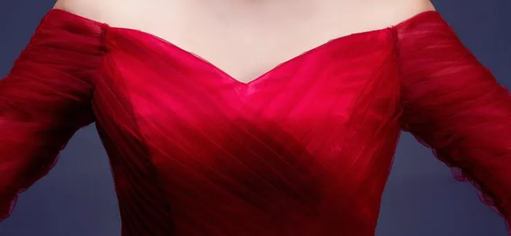 Göz alıcı Abiye Pleats Tül Yarım Kollu Balo Elbise Köpüklü Kanat Dantel-up Fermuar Gelinlik Modelleri Koyu Kırmızı, Kraliyet Mavi Ucuz