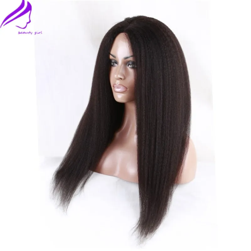 Stock Afro Crépus Droite Couleur Noire Synthétique Dentelle Devant Perruques De Cheveux Italien yaki Sraight Afrique Américaine Femmes Perruque Avec Cheveux De Bébé