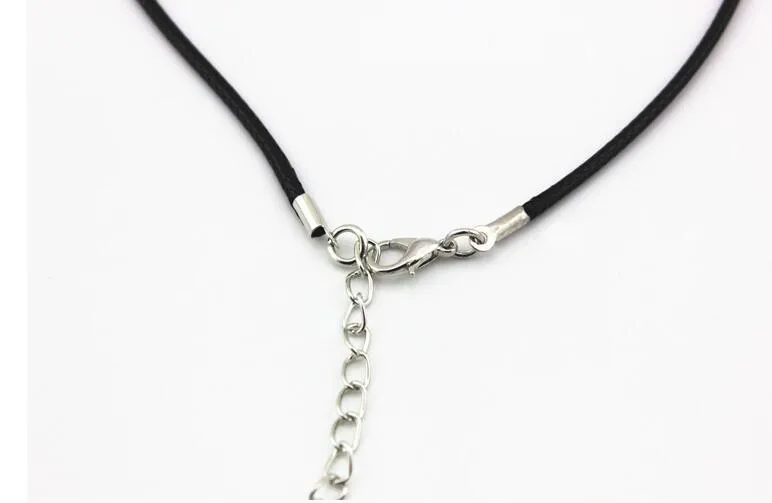 Catena di serpente in pelle nera con catena di corda 45cm Corda di corda con catena in metallo con chiusura a moschettone Componente di gioielli moda fai-da-te