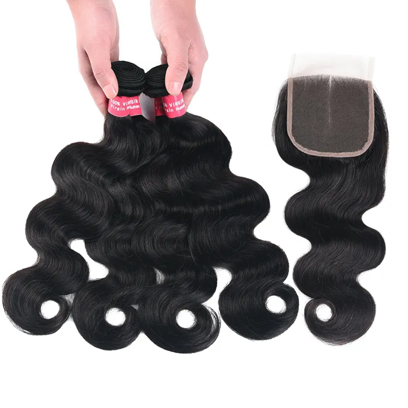 8A Remy Malaysian Straight Body Wave Kinky Curly Loose Wave Deep Wave 3 Bundles Avec 4X4 Lace Closure Remy Bundles de cheveux humains With2427