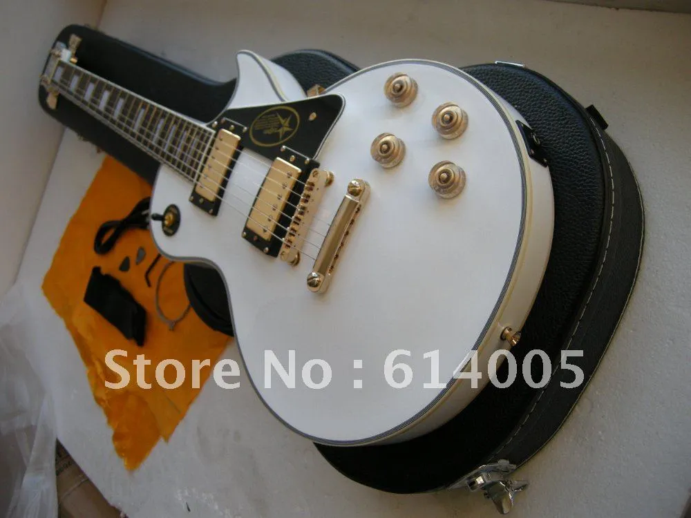 Gratis verzending groothandelsprijs LP Custom elektrische gitaar in witte kleur op voorraad MET CASE Ebbenhouten hals