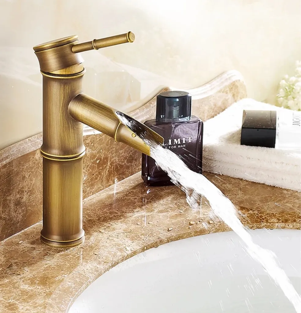 Robinet de salle de bain en bambou antique finition bronze lavabo robinet d'eau mitigeur276N