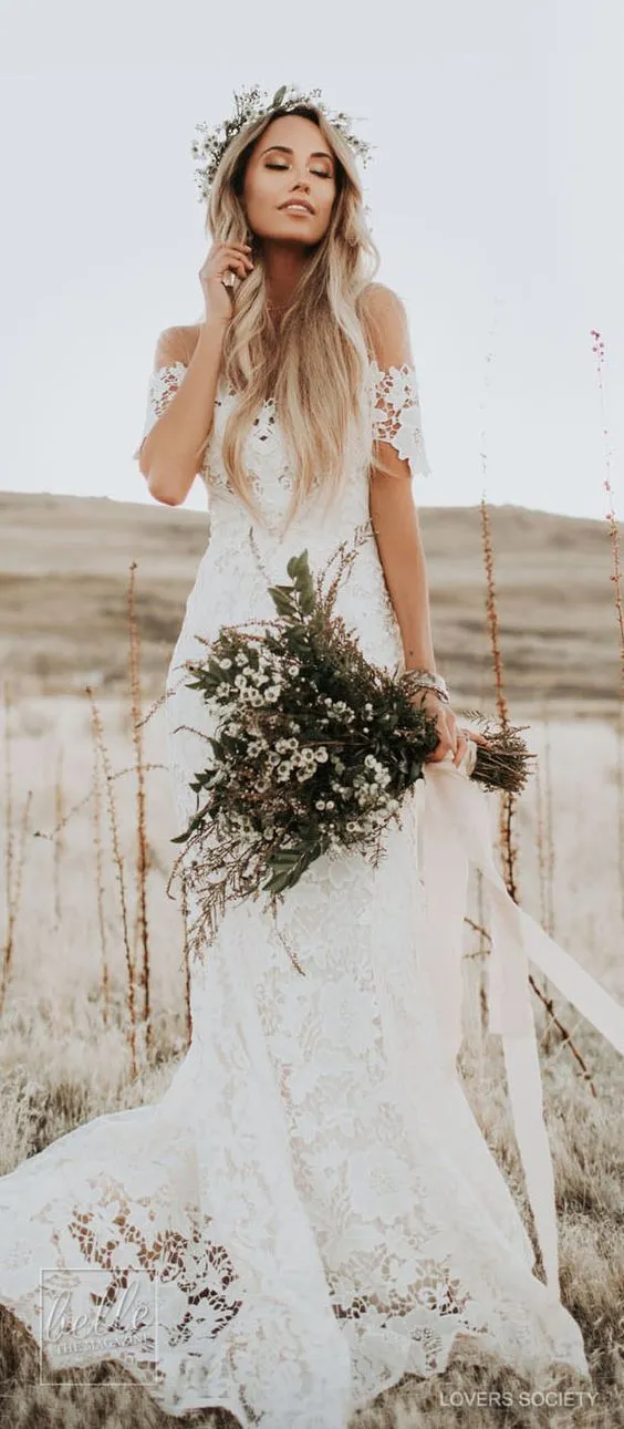 2018 Lover Society Sirena Vestidos De Novia Modest Civil Vintage