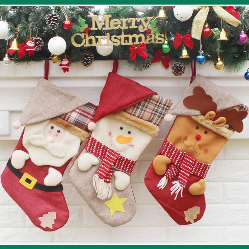 2018 nyaste julstrumpor mix burlap bomull julklapp väska strumpor 3 stilar julgran dekoration strumpor