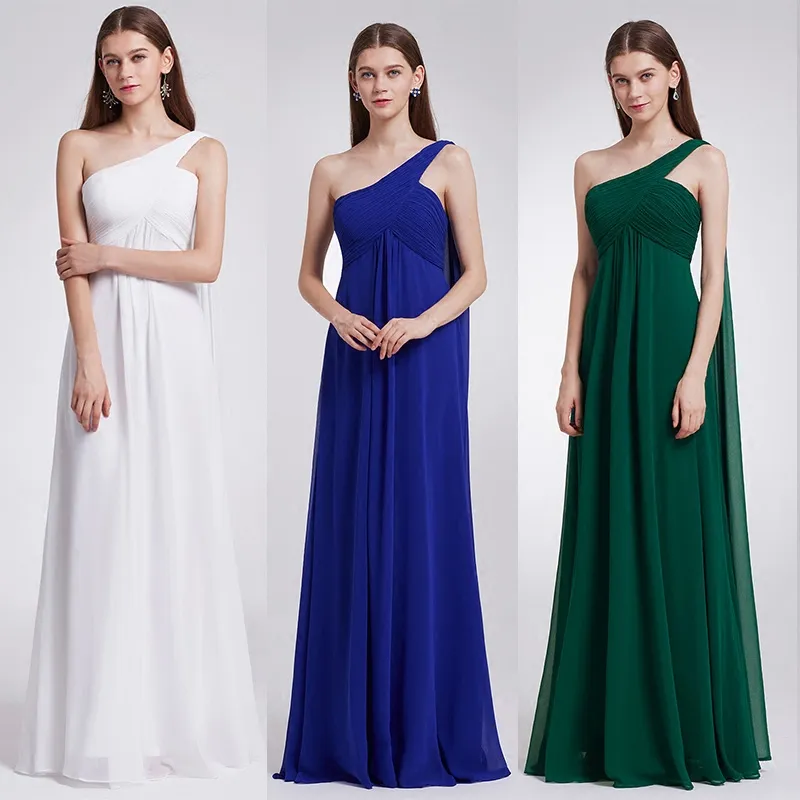 qatar 2024 Prom Bridesmaid Dresses Blue White Long High Quality Chiffon One Shoulder Halter Evening Party Dresses HY152