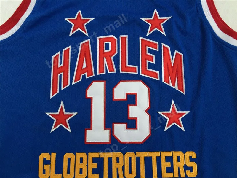 Harlem Globetrotters 13 Wilt Чемберлен Кино Баскетбол Трикотажные изделия Дешевые Продажа Команда Цвет Синий Все сшитые Чемберлен Униформа Высокого Качества