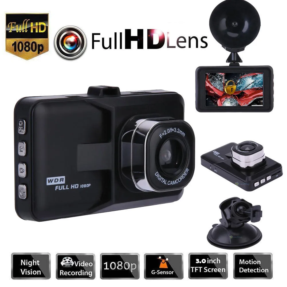 3.0 "Vehículo 1080P Coche DVR Tablero DVR Cámara Grabadora de video Dash Cam G-Sensor GPS Envío gratis