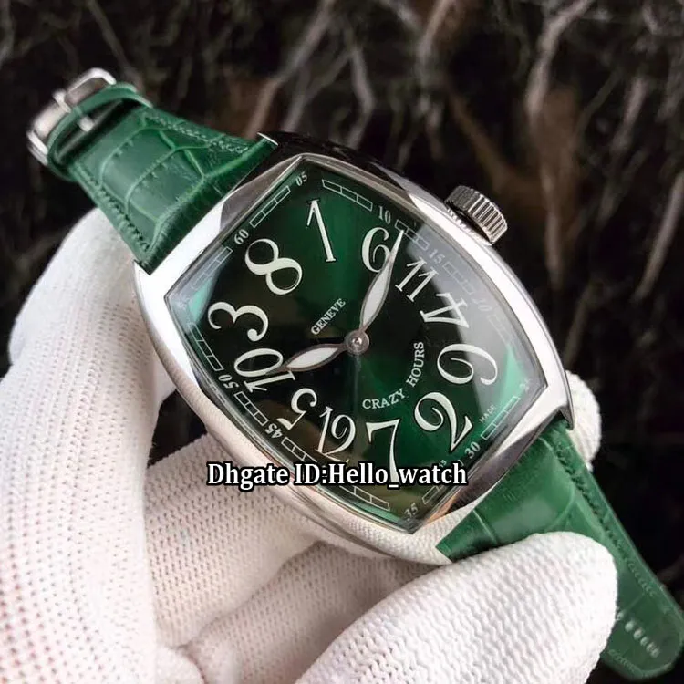 Crazy Hours Green Dial 8880 Автоматические мужские часы из розового золота с зеленым кожаным ремешком Дешевые новые высококачественные спортивные мужские часы335t