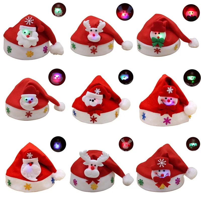 si illumina Cappello di Babbo Natale rosso Cappellino cosplay di Natale in peluche ultra morbido Decorazione natalizia Cappelli per feste di Natale per adulti