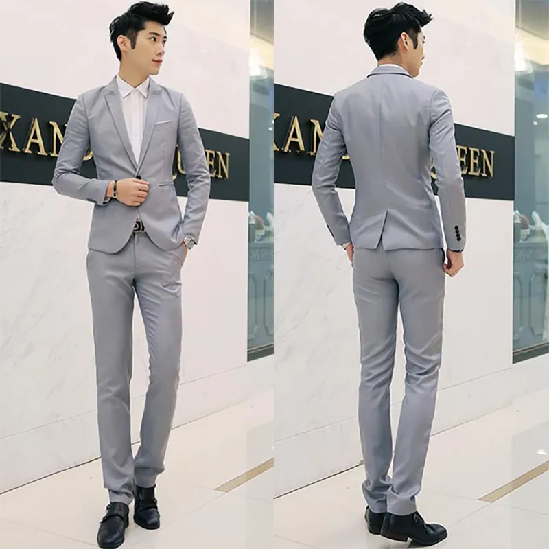 Effen Kleur Koreaans Slim Fit Casual Blazer Vrijetijdspak Herenpak Enkele knop