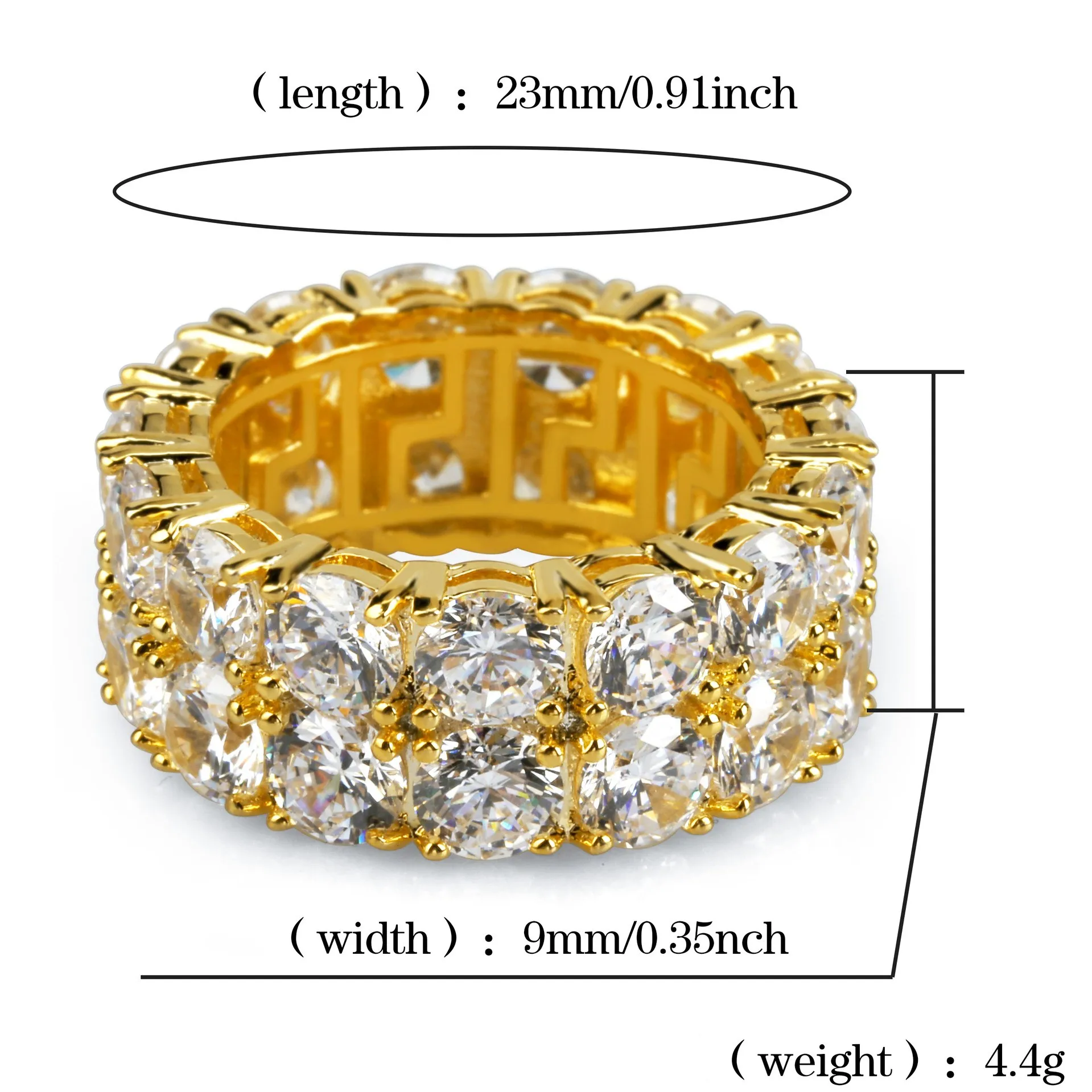 7-12 Złoty srebrny kolor platowane pierścienie mikro utwardzone 2 rzędowe pierścień tenisowy Pierścień z palec Hip Hop For Men