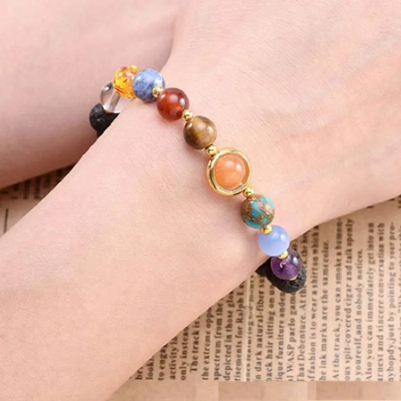 Bracelets en pierre naturelle pour femmes, nouvelles perles arénacées, huit planètes, univers solaire, bijoux à la mode