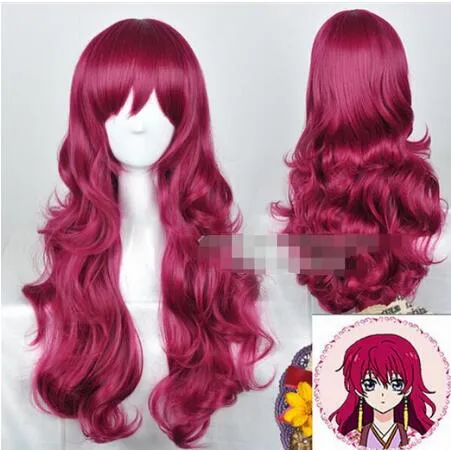 Livraison gratuite +++Yona princesse vin rouge longue perruque de cheveux bouclés ondulés perruques Cosplay