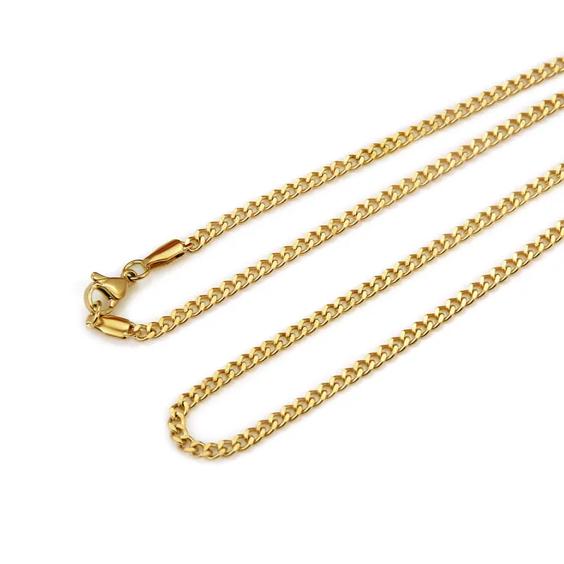 Collar de cadena de eslabones chapado en oro y plata de acero inoxidable de 3mm y 60cm para hombres y mujeres, colgante de Hip Hop, joyería