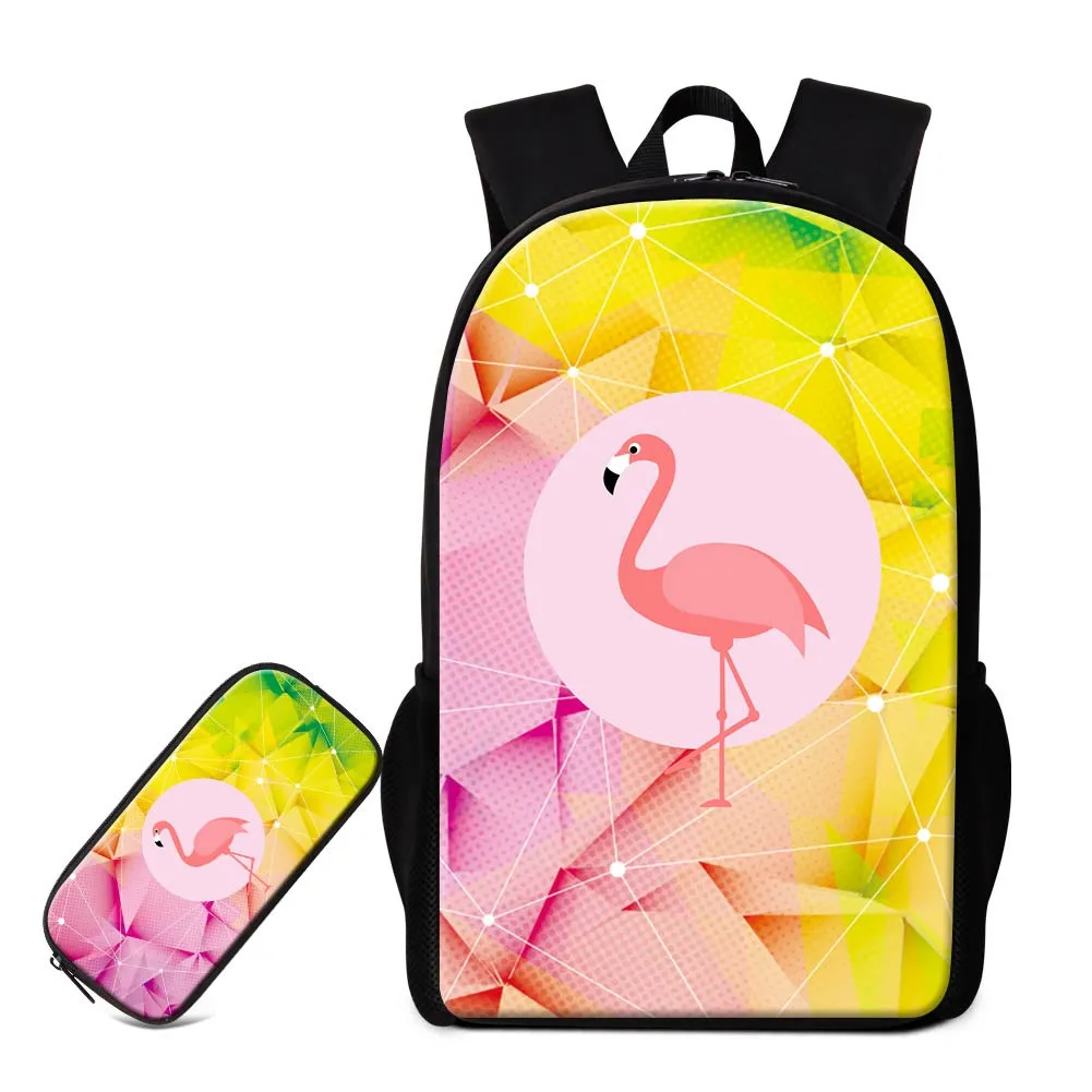 Skolväskor med penna Väska 2 st Set Animal Flamingo Designer Ryggsäckar för studenter Bagpack Unisex Bookbag Kvinnors ryggsäck Rugzak