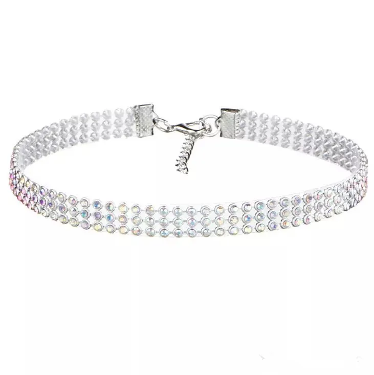 Billiga kvinnor full kristall strass chokers halsband för kvinnor färgat diamant uttalande halsband brud smycken silver party jude263i