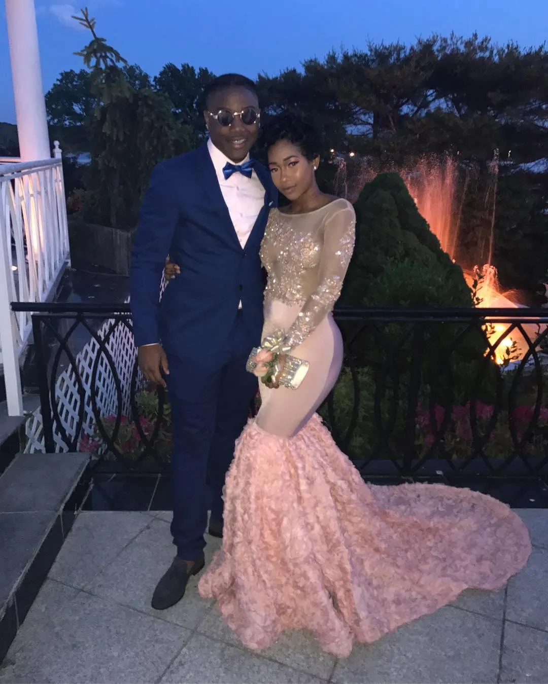 Navy blue and rose gold prom dress online
