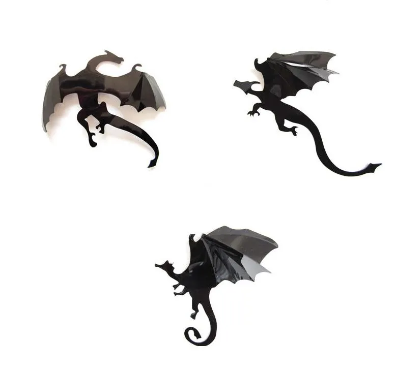 3D Dragon Aufkleber Halloween Fantasy Decor Dinosaurier Kunstaufkleber Wandaufkleber Festliche Veranstaltung Party Hintergrunddekorationen Schwarz 3326172