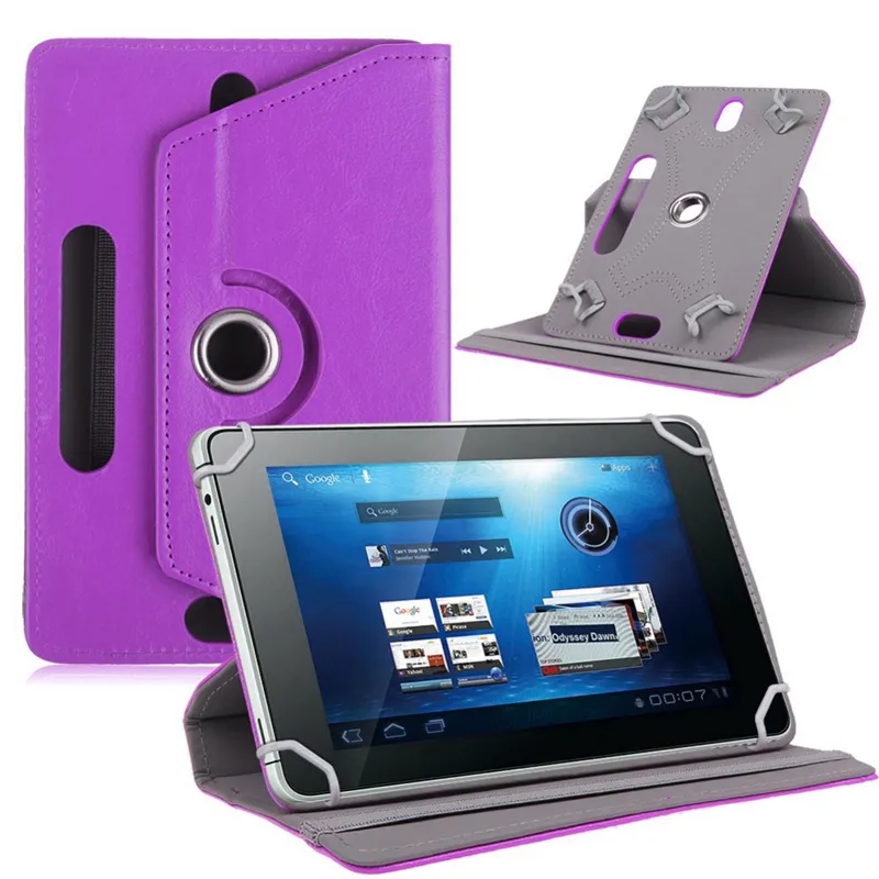 Universal 360 degree rotationg tablet pu leather case stand back cover for 7-9 inch fold flip case with build in buckle