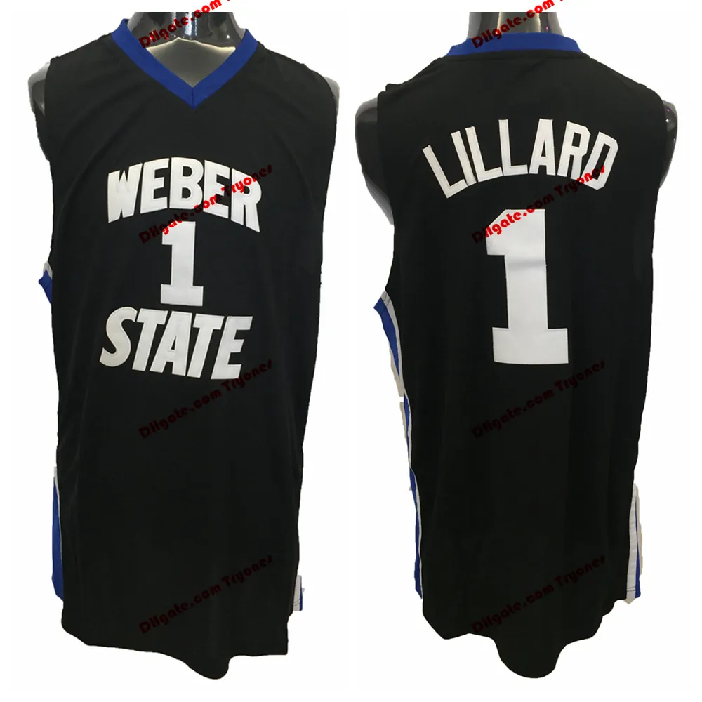 Vintage Damian Lillard Weber State Wildcats Koleji Basketbol Formaları Erkek # 1 Dikişli Gömlek Siyah Jersey S-XXL