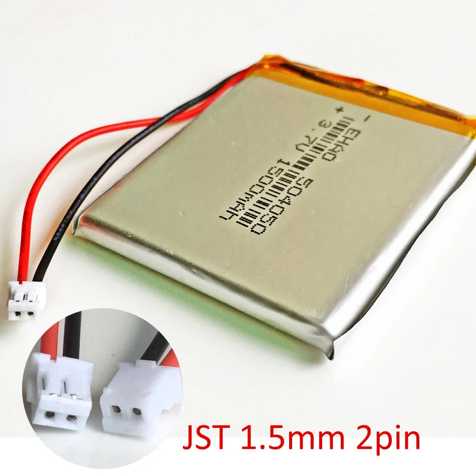 EHAO 504050 3.7V 1500MAH Lipo Rechargeable Batteri JST 1.5mm 2 PIN-kontakt för DVD-pad Mobiltelefon Bluetooth Camera Tablet PC