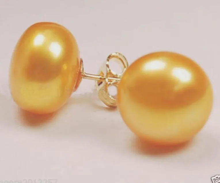 8-9mm véritable or jaune boucles d'oreilles en perles d'eau douce boucle d'oreille solide tout neuf image de mode de haute qualité