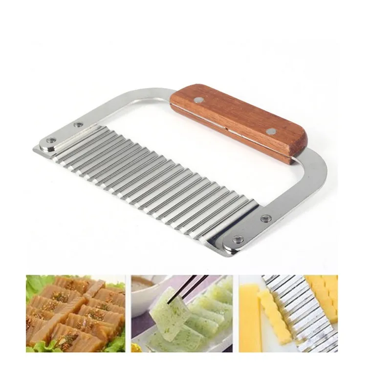 Hardwood Handle Crinkle Wax Vegetable Soap Cutter Wavy Slicer Stainless Steel Kitchen Tools Wavy Soap Cutter