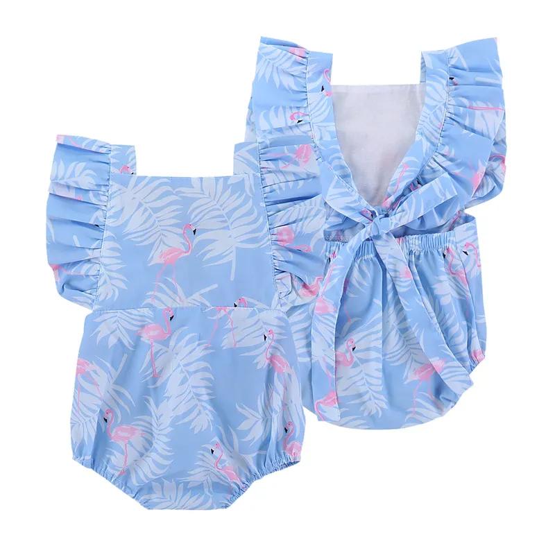 Été 2018 bébé fille vêtements à dos sans manches manches flamant bleu barboteuse bébé costumes de corps sunsuit une seule pièce nourrisson bambin filles vêtements