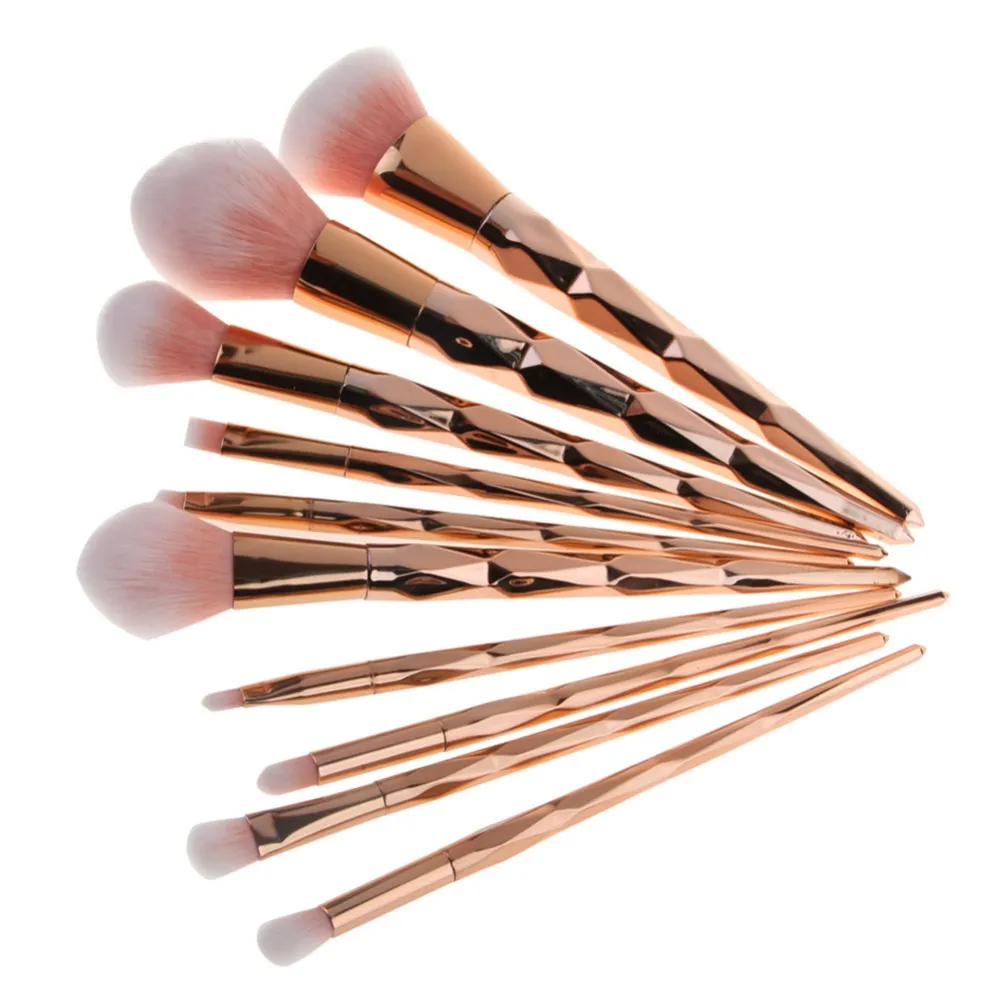 10 STKS Rose Gold Make Up Borstel Set Hoge Kwaliteit Foundation Blusher Poeder Borstel Gereedschappen Platte Eyeliner Wenkbrauw Make-Up Brush2073122