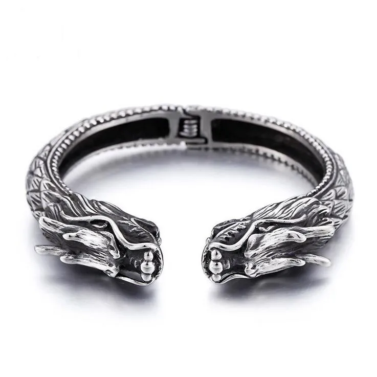 Vintage 316L Stainless Steel Wolf Dragon Head Armband Män Mens Armband Bnagles Punk Cuff 15mm Bangle Wristband Smycken