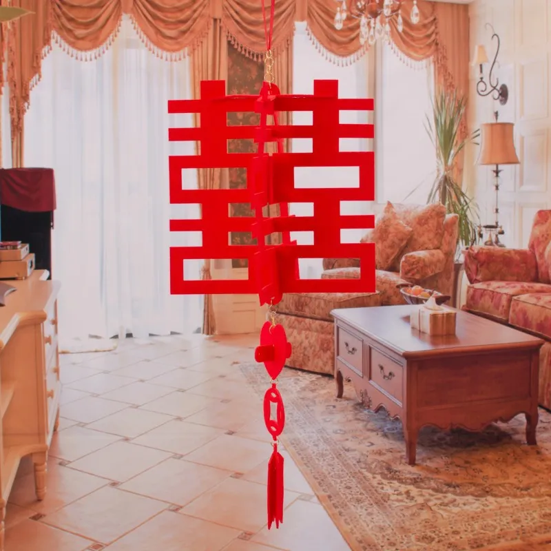 DIY Hanging Chinese New Year Traditional Wedding Double Happiness Tassel Decorations Balls Red Lanterns ZA6199