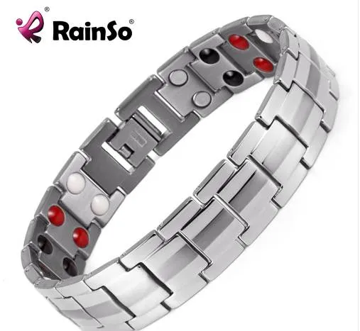 Rainso Moda Jóias Cura Abeto Magnético Titânio Bio Pulseira de Energia para Homens Pressão Arterial Acessório Pulseiras de Prata