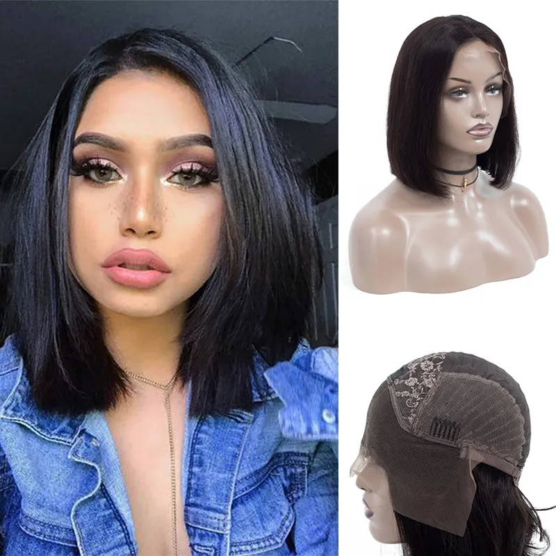 البرازيلية البرازيلية شعر البرازيلية الدانتيل الجبهة البوب ​​بوب wig مستقيم 10-16inch حريري مستقيم بوب بشعر بشعر بشعر بشرة