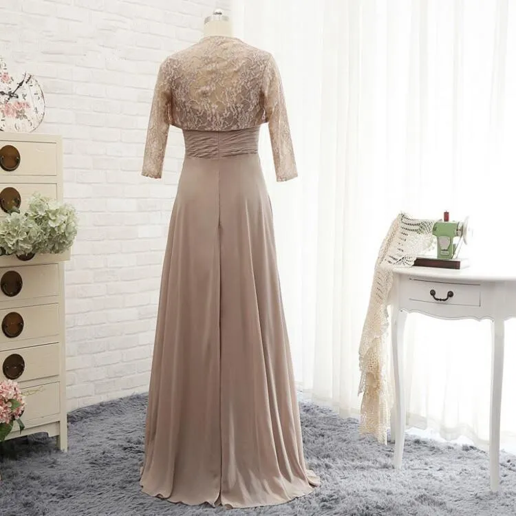 Elegante, günstige Kleider für die Brautmutter, Übergröße, zweiteilig, mit Jacken, Spitze, Chiffon, Empire-Perlen, formelle Abendkleider 2022