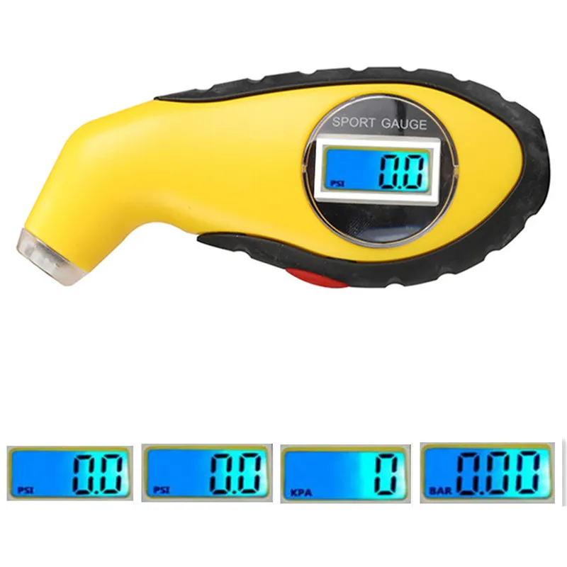 5.0-100psi Cyfrowy wyświetlacz LCD Podświetlenie Opon Opon Tester Tester Narzędzie do samochodu samochodowego PSI, KPA, Bar