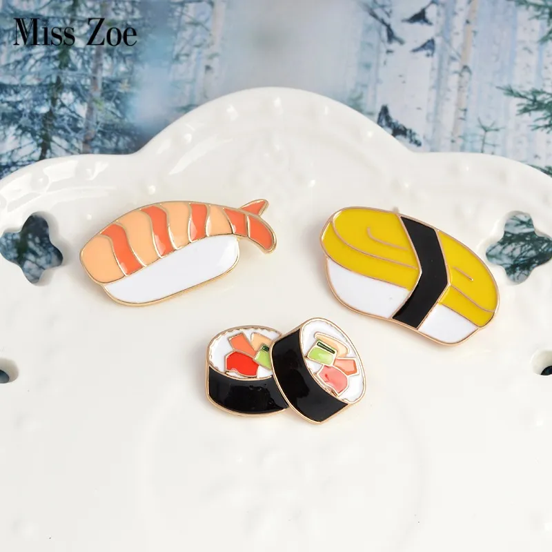 Japanese cuisine pins Bento rice roll salmon sushi Brooch Denim Jacket Pin Buckle Shirt Badge Fashion Gift for Kids Girls