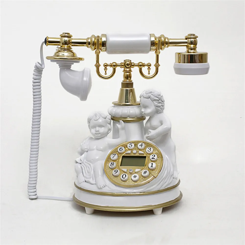 Téléphone fixe rétro filaire Téléphone antique de style blanc avec résine  et corps en métal - Téléphones décoratifs vintage