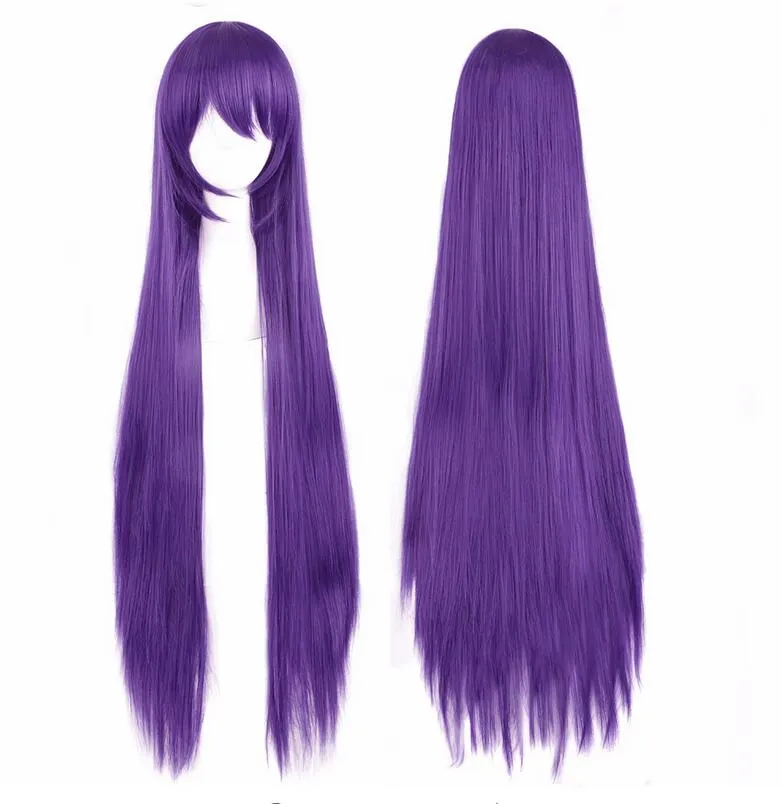 Long Dark Purple Straight Wig for Cosplay Natural 40inch 100cm Heat Resistant Synthetic Wigs