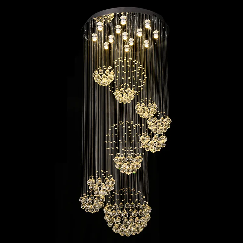 Lampadario moderno Lampadario di cristallo di grandi dimensioni per scale della lobby Foyer Lampada da soffitto a spirale lunga lustre Luce per scale da incasso