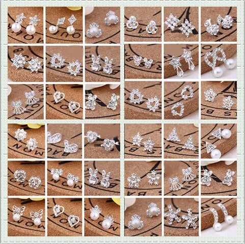 Mixed order Multi style Extravagance and glittering fashion delicate Rhinestone Ear Studs pearl earrings girl Madam jewelry 20Pairs/lot