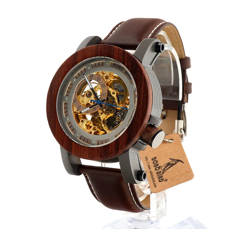 Bobo Bird K12 automatische mechanische horloge klassieke stijl mannen analoge polshorloge bamboe houten met staal in cadeau houten doos